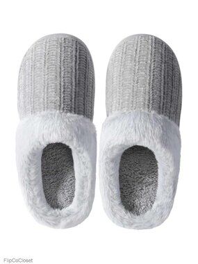 Womens Memory Foam Fuzzy Slippers Knitted Slip-On Warm House Shoes
